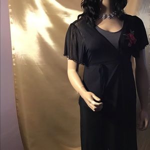 Pretty sheer black dress with red rose